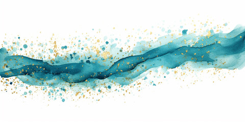 Obraz premium Teal Green Watercolor Stain Brush Stroke with Gold Smear, Mockup Frame For Text, isolated on White Background.