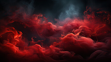 Abstract Art of Deep Red Dense Liquid Smoke on Black Backdrop
