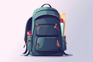 Green Backpack with Pockets, Straps and different staff in it