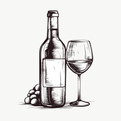 Wine bottle and wine glass clip art, monochrome toning