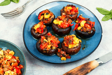 Baked stuffed mushroom caps