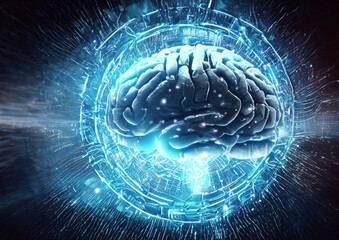 Une intelligence artificielle couplée à un cerveau - obrazy, fototapety, plakaty