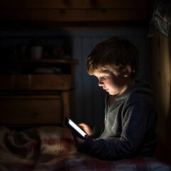 child looking an electronic tablet.