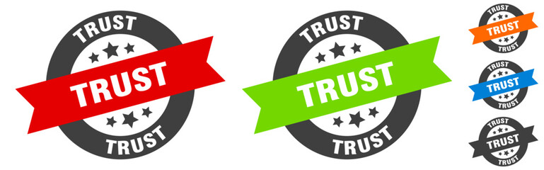 trust stamp. trust round ribbon sticker. tag - obrazy, fototapety, plakaty