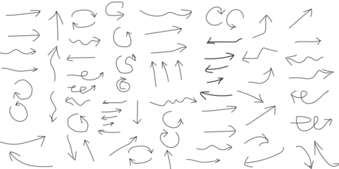 Foto op Aluminium Abstract set of sketch lines arrows element. Hand drawn pen lines doodle sketches arrows lines. Hand drawn marker and pen thick arrows in different directions. © Ahmad Araf