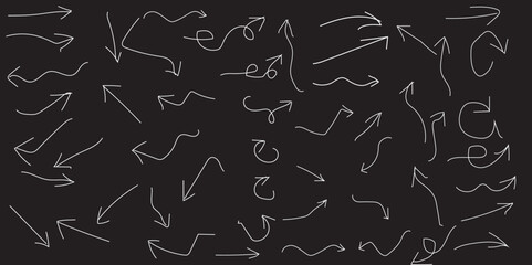 Abstract set of sketch lines arrows element. Hand drawn pen lines doodle sketches arrows lines. Hand drawn marker and pen thick arrows in different directions.