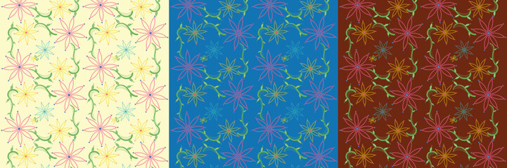 flower blossom pattern textile vector background wallpaper collection set