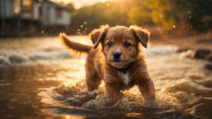 Majestic cute baby puppy Bathed in the Warmth of the Setting Sun's Glow, Captured in its Natural Habitat
