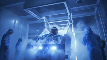Cryosurgery. Treatment room with a patient and doctor. Painless freeze therapy for improved health