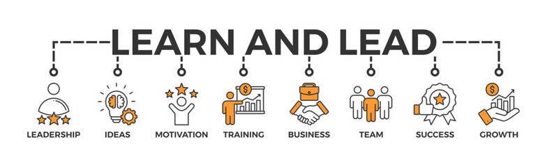 Learn and lead banner web icon vector illustration concept with icon of leadership, ideas, motivation, training, business, team, success, and growth