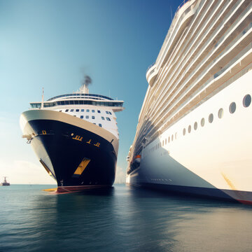 titanic ship next to modern cruise ship.
