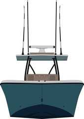 Front view fishing boat vector and illustration