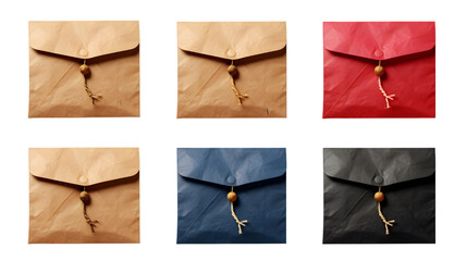 Brown Kraft Paper Envelopes with String Closure Isolated on Transparent or White Background, PNG