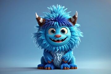 Cute blue monster 3D cartoon character. Generative Ai. - obrazy, fototapety, plakaty