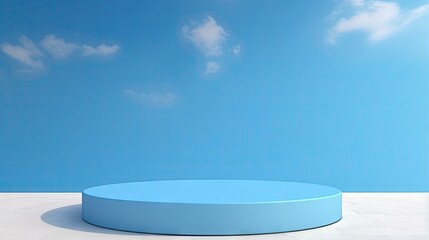 3D Rendered Podium, blue Background, cyan background