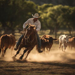 argentina cowboy roping a calf.