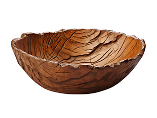 Rough Hand-Carved Wooden Oval Bowl Isolated on Transparent or White Background, PNG