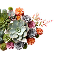Minimalist Succulents Isolated on Transparent or White Background, PNG