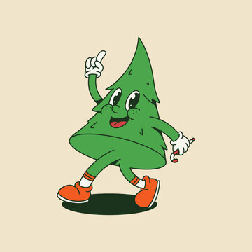 CHRISTMAS TREE RETRO MASCOT CARTOON ILLUSTRATION