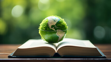 Environment Law. Green globe placed on a law book. law for principles of sustainable environmental...