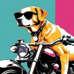 Cool dog with sunglasses on a motorcycle