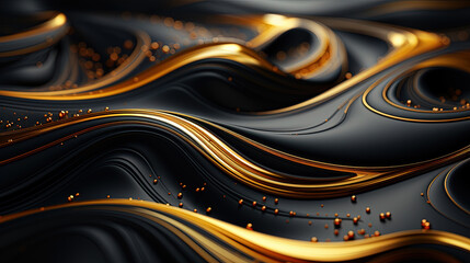 Textured and Refined Black and Gold Wavy Liquid Design Digital Background