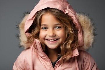 happy curly smiling girl in pink