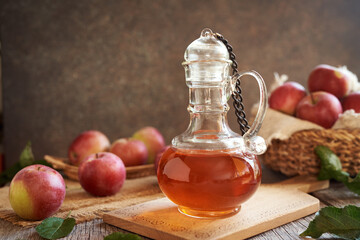 Apple cider vinegar in a glass bottle