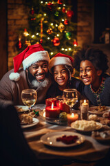 Obraz na płótnie Canvas Multiethnic family enjoying Christmas at home