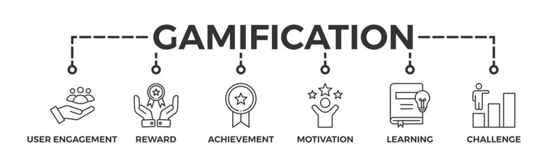Gamification banner web icon vector illustration concept with icon of user engagement, reward, achievement, motivation, learning, and challenge