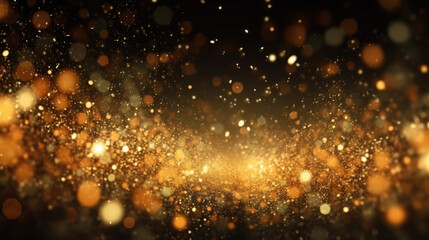 Abstract of Gold glitter particles magic bright sparks in wave motion. Generative Ai