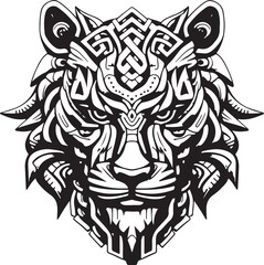 Vector ornamental ancient tiger head illustration. Abstract historical mythology tiger head logo. Good for print or tattoo