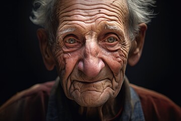 Portrait of old elderly upset unhappy man with a wrinkled face living alone.