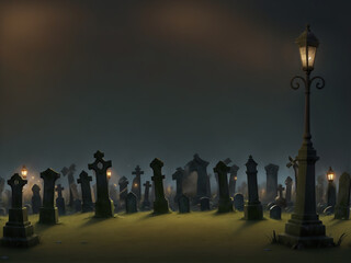 Fototapeta na wymiar Cemetery Night Time - generative ai, üretken yapay zeka,