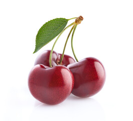 Cherry berry in closeup with leaf