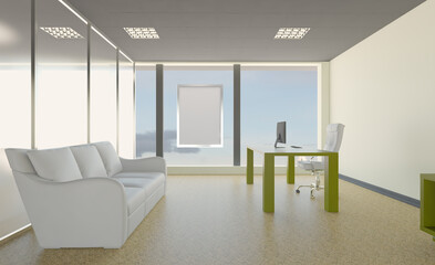 Modern office Cabinet.  3D rendering.   Meeting room. Mockup.   Empty paintings