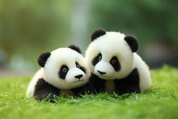 a pair of cute pandas - obrazy, fototapety, plakaty