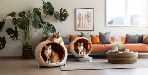 accessories for cats and dogs set in a modern. Generative Ai content - obrazy, fototapety, plakaty