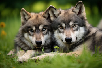 Naklejka na ściany i meble a pair of cute wolves