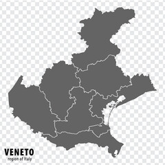 Blank map Veneto of Italy. High quality map Region Veneto with municipalities on transparent background for your web site design, logo, app, UI.  EPS10.