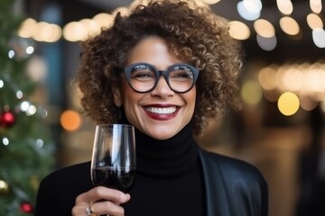 Portrait of a beautiful young african american woman holding a glass of wine