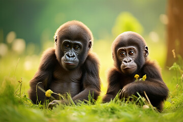 a pair of cute gorillas