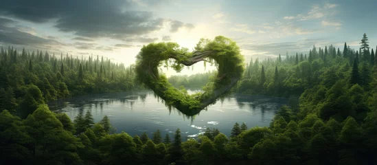 Foto op Aluminium A heart shaped lake in untouched nature symbolizing the importance of nature conservation bio products and forest protection © AkuAku