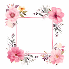 Fototapeta na wymiar Isolated watercolor pink flower frame on a white background. High quality