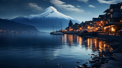 Obraz premium night view of lake como country