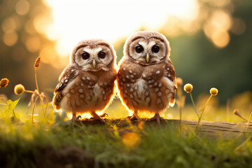 a pair of cute owls