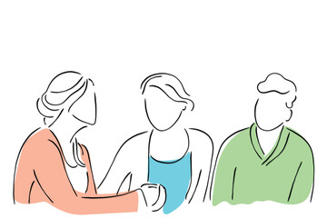 doctor and patient. Hand-drawn line art vector of Group Psychotherapy Sessions. Psychology line art. Mental health and social bonds