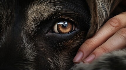 a close-up image capturing the empathy in the eyes of a support dog comforting a grieving individual - obrazy, fototapety, plakaty