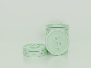 3D green coins. Finance business concept. 3D rendering.