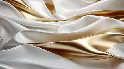 Digital Art of Gold and White Textile Transparent Silky Wavy Fabric Background